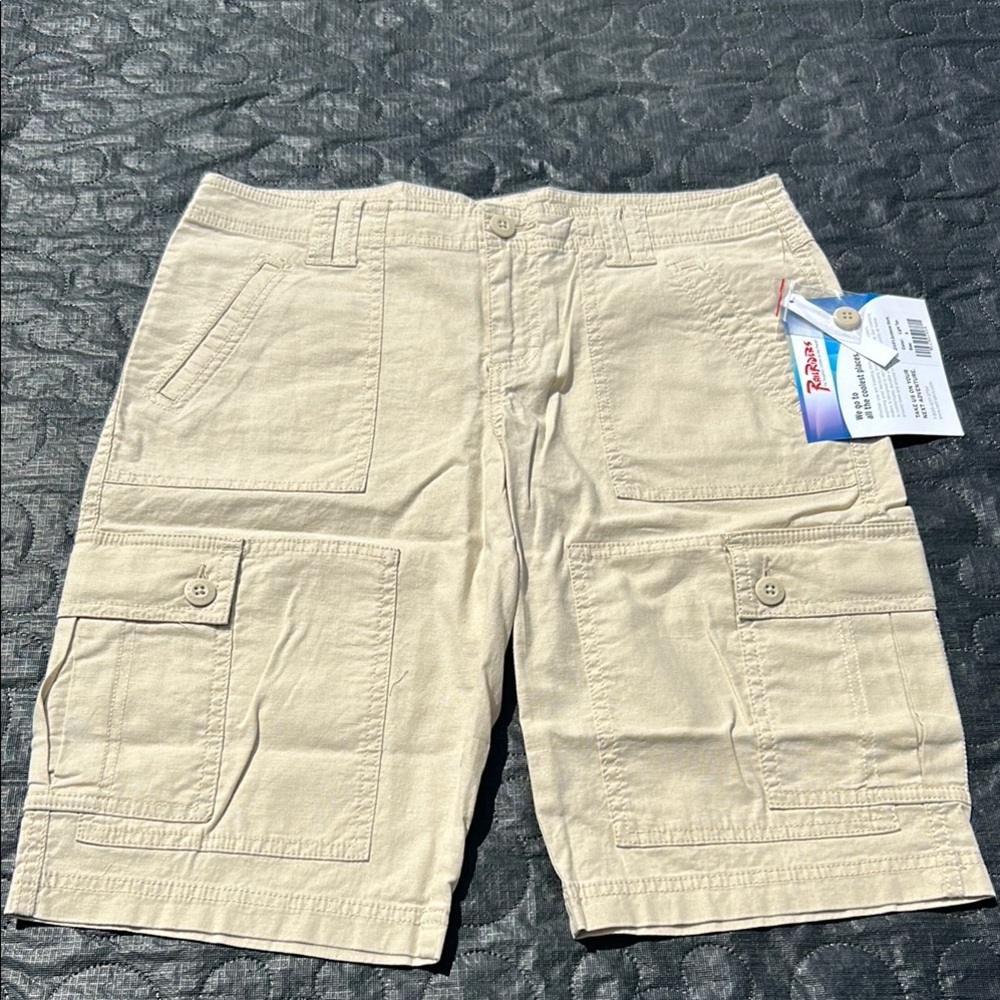 Rail Riders Tan Bermuda Shorts Relaxed Fit Linen Blend Size 8 NWT's -Cargo